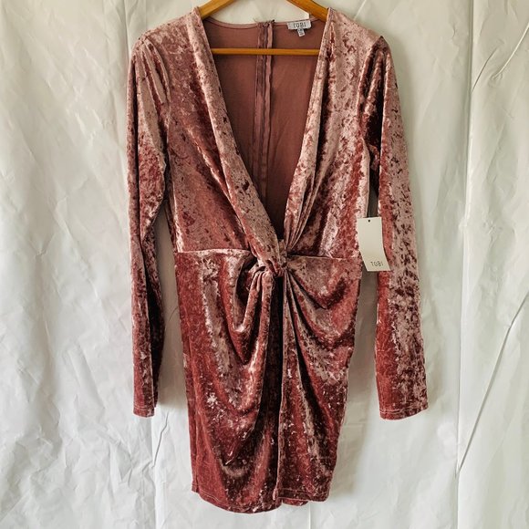 Tobi Dresses & Skirts - Tobi Long Sleeve Deep V Velvet Knot Mini Dress
